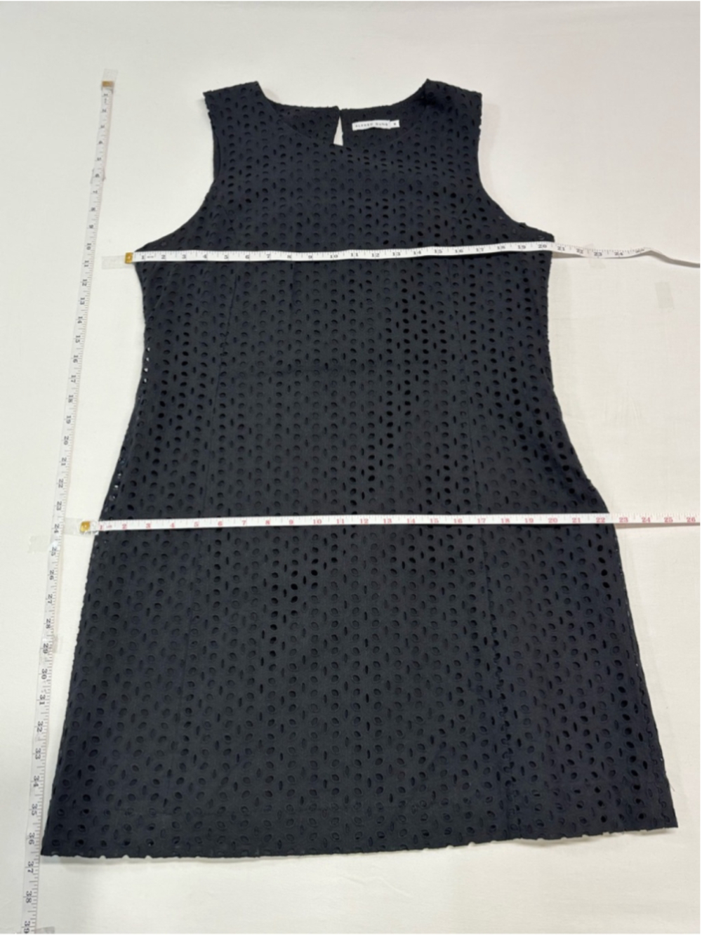 ALFRED SUNG Black Sleeveless Eyelet Cotton Sheath Mini Dress Sz 14 - 721 - Picture 6 of 6